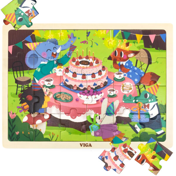 VIGA Drewniane Puzzle Układanka 24 el. Przyjęcie Urodzinowe