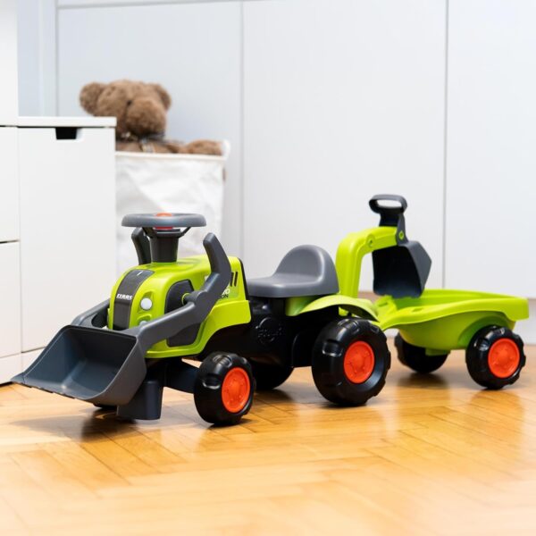 FALK Traktorek Jeździk Baby Claas z Koparką Łyżką i Przyczepą