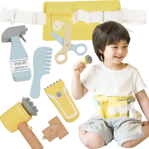 Drewniany zestaw fryzjerski z pasem na narzędzia - Classic World - 001