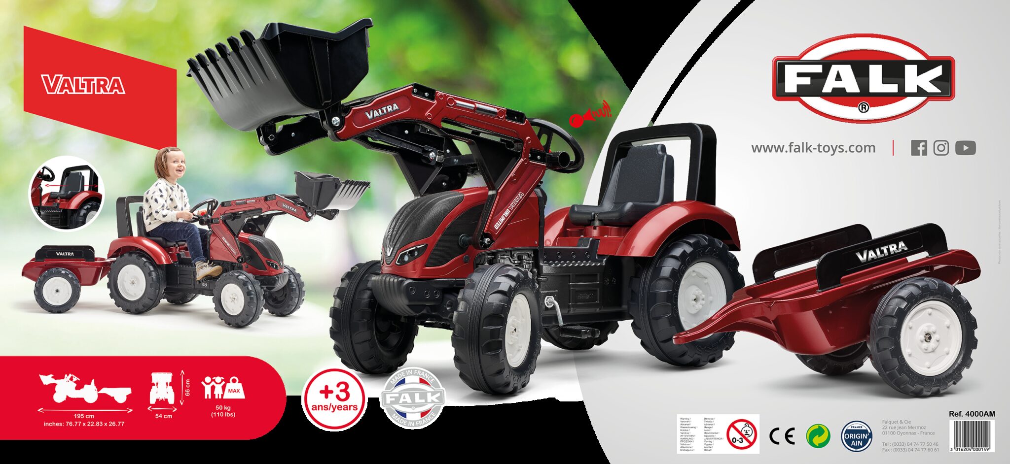 FALK Traktor na Pedały Valtra S4 z Łyżką i Przyczepą 3-7 lat - 010