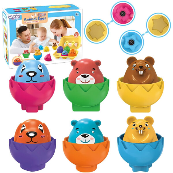 WOOPIE Układanka Sorter Montessori Dopasuj Kształty Wesołe Zwierzaki Jajka 6szt - 001