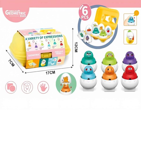 WOOPIE Układanka Sorter Montessori Dopasuj Kształty Zabawne Kurczaczki Jajka 6szt - 004