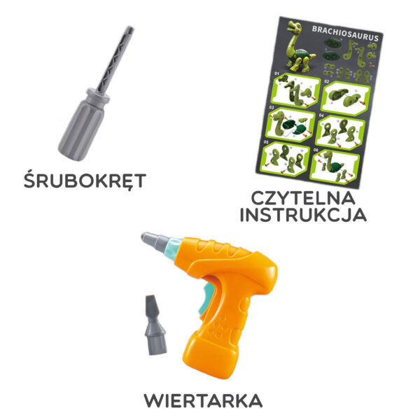 WOOPIE Dinozaur do Skręcania Zestaw Konstrukcyjny + Wiertarka 31 el. - 007