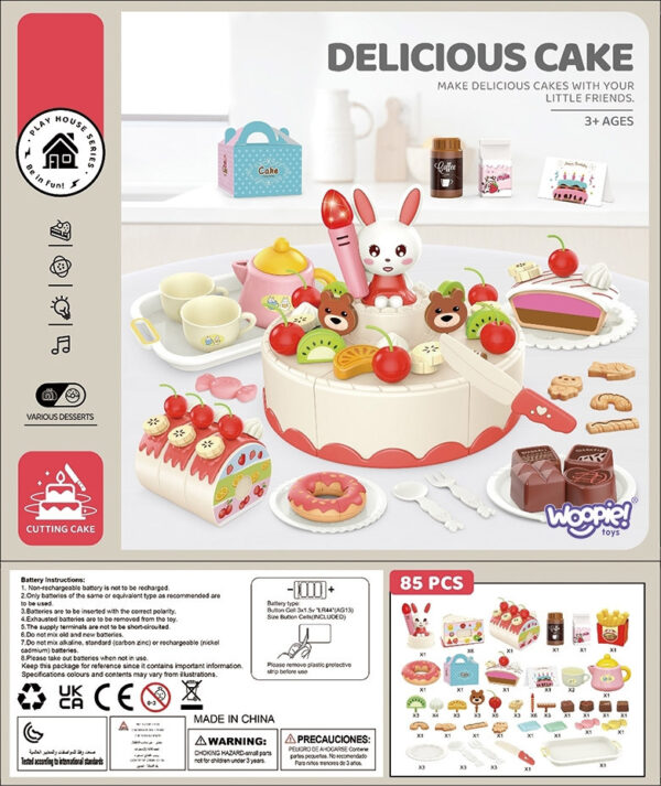 WOOPIE Cukiernia Tort Urodzinowy do Krojenia + Zestaw do Herbaty 85 el. - 005