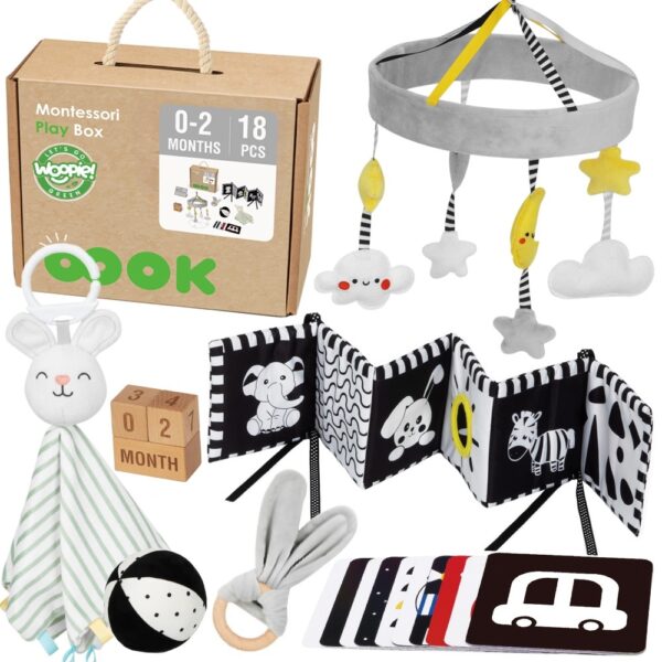 WOOPIE GREEN Box Pudełko XXL Montessori Edukacyjne 7w1 Sensoryczne 0-2 Miesiące 18el. FSC - 001