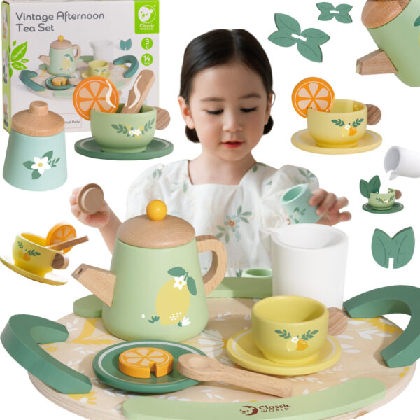 Drewniany Serwis Kawowy Classic World - Zestaw do Herbaty 14 el. - 001