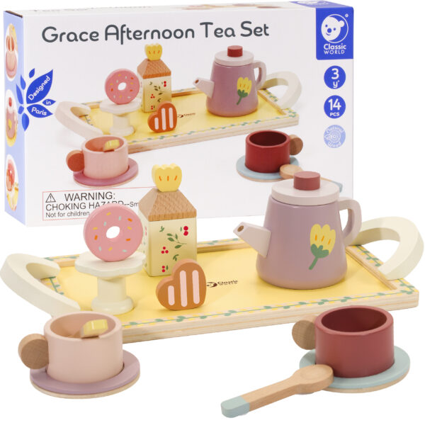 CLASSIC WORLD Drewniany Zestaw do Herbaty i Deserów 14 el. - 001