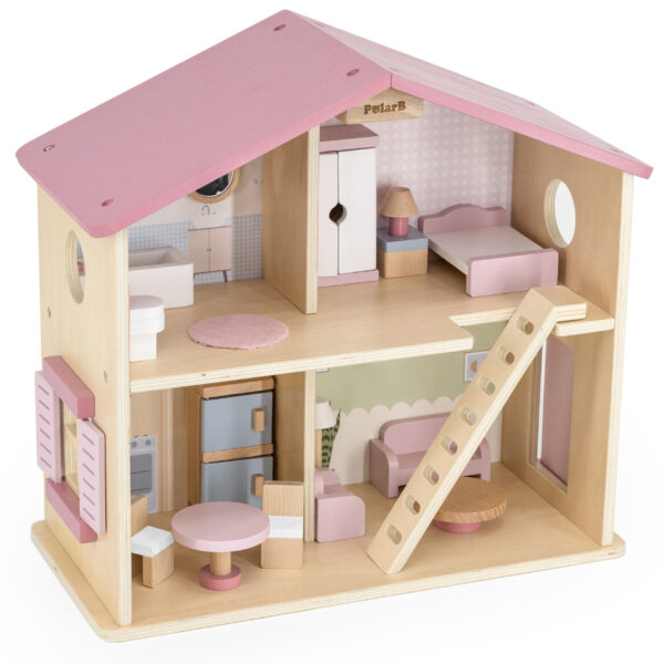 VIGA PolarB Duży Drewniany Domek dla Lalek 17 el. - 010
