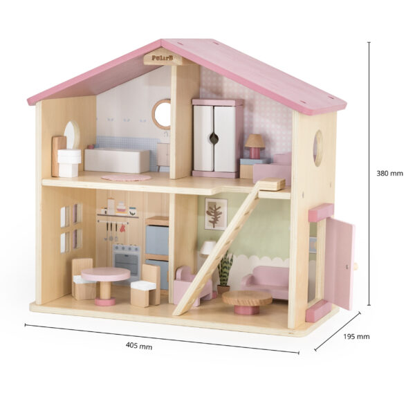 VIGA PolarB Duży Drewniany Domek dla Lalek 17 el. - 011