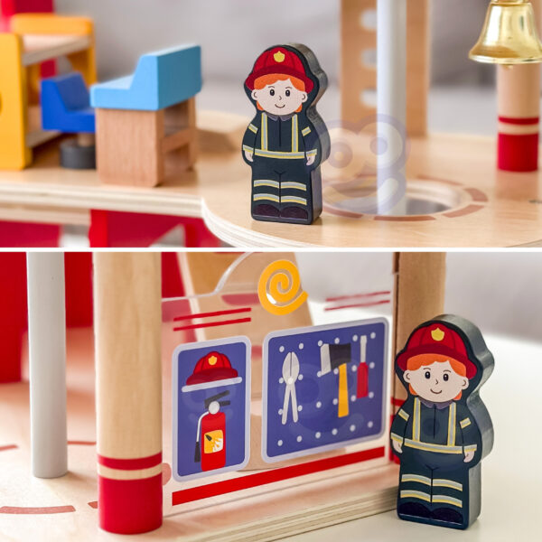 VIGA Drewniany Garaż Remiza Straży Pożarnej Zestaw 14 el - 006