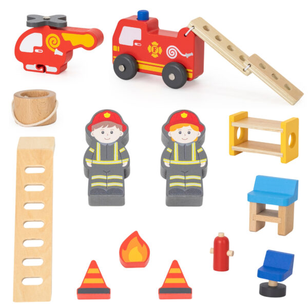 VIGA Drewniany Garaż Remiza Straży Pożarnej Zestaw 14 el - 009