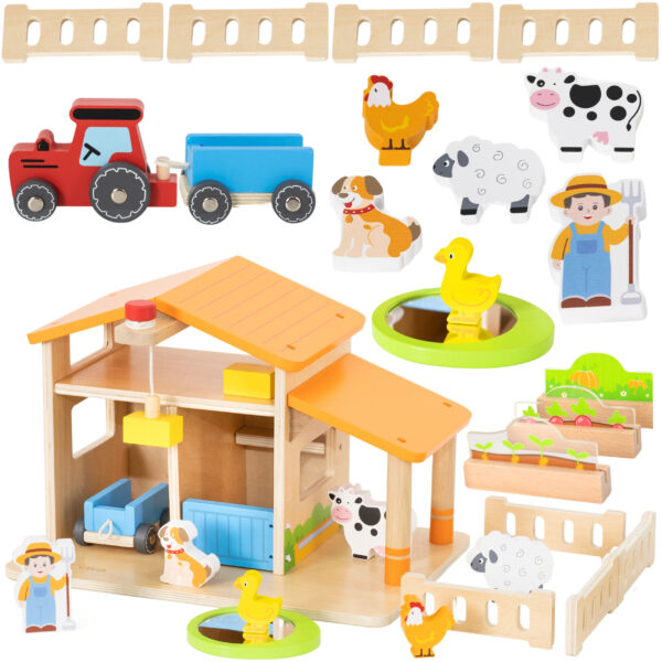 VIGA Drewniana Farma Dom Farmera Z Ogródkiem I Traktorem 21 el - 001