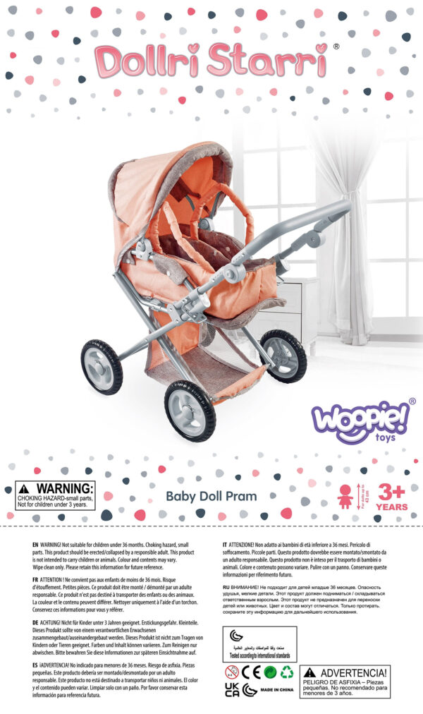 WOOPIE ROYAL Wózek dla Lalek Głęboki Spacerówka 3w1 Nosidełko - 016