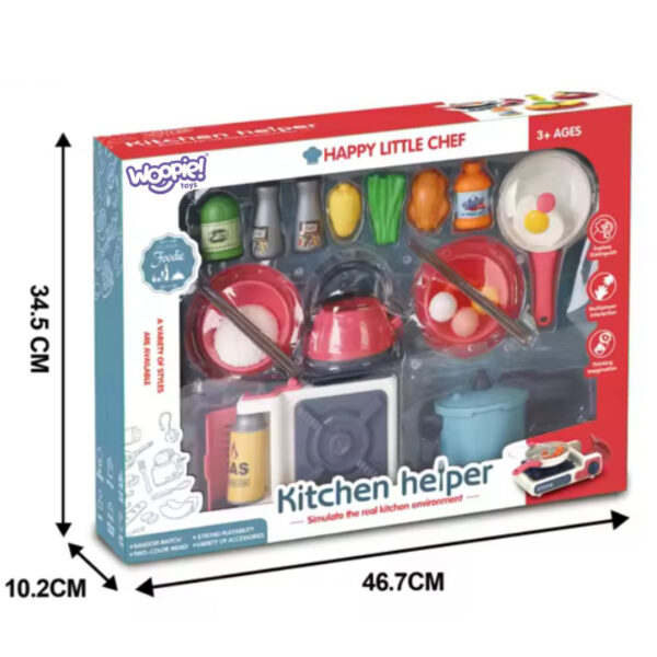 WOOPIE Zestaw Kuchenny Pomocnik Kucharza Kuchnia Gazowa Garnek Patelnia Czajnik Akcesoria - 012