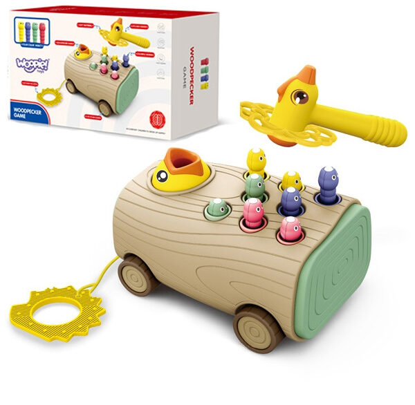 WOOPIE Gra Zręcznościowa Dzięcioł Wbijak Robaków 3w1 Wózek Ciągacz dla Niemowląt - 001