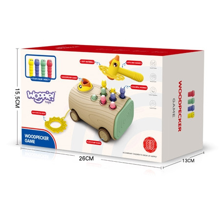 WOOPIE Gra Zręcznościowa Dzięcioł Wbijak Robaków 3w1 Wózek Ciągacz dla Niemowląt - 007