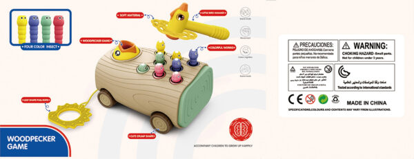 WOOPIE Gra Zręcznościowa Dzięcioł Wbijak Robaków 3w1 Wózek Ciągacz dla Niemowląt - 008