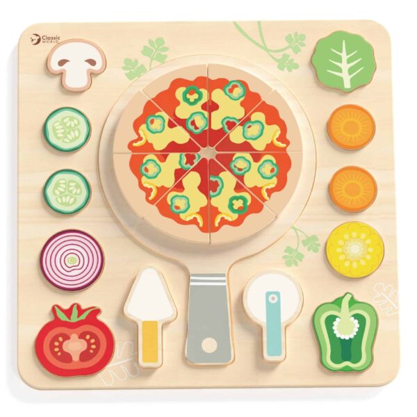 CLASSIC WORLD Drewniana Pizza do Krojenia Układanka Warzywa 22 el. - 009