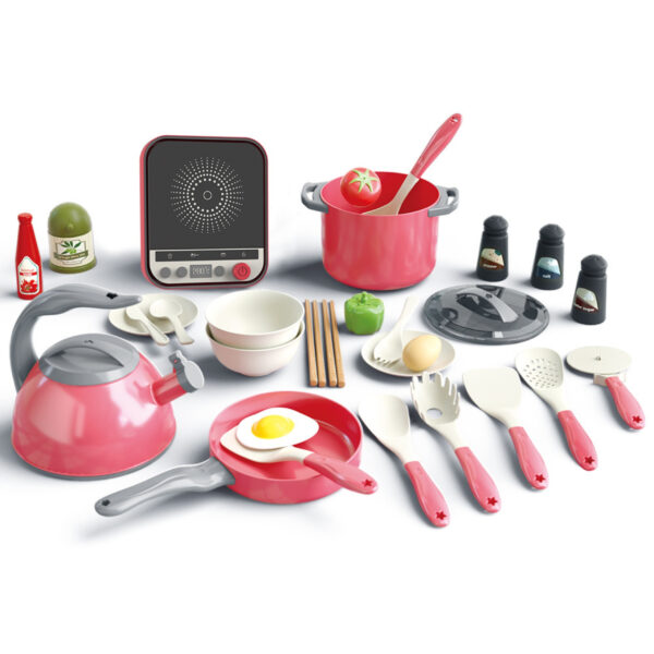 WOOPIE Zestaw Małego Kucharza Indukcja Garnki Patelnia Czajnik Różowy 30el. - 002