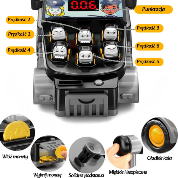 WOOPIE Gra Zręcznościowa Uderz Młotkiem Wbijak Wóz Policyjny z Akcesoriami - 004