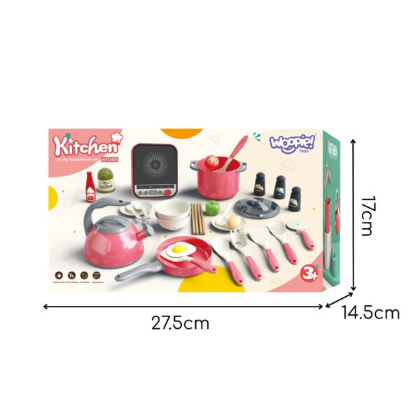 WOOPIE Zestaw Małego Kucharza Indukcja Garnki Patelnia Czajnik Różowy 30el. - 005