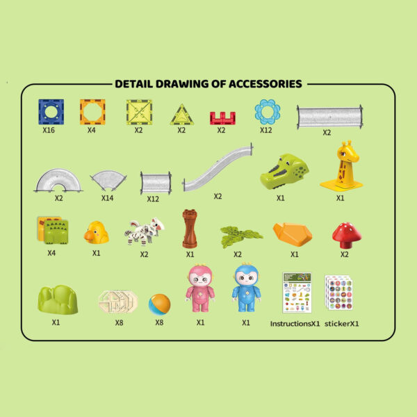 WOOPIE Klocki Magnetyczne Tor Kulkowy Zwierzęcy Raj 104 el. - 006