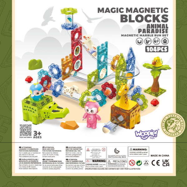 WOOPIE Klocki Magnetyczne Tor Kulkowy Zwierzęcy Raj 104 el. - 008