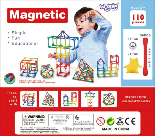 WOOPIE Klocki Magnetyczne Konstrukcyjne Układanka 110 el._8SZT - 012