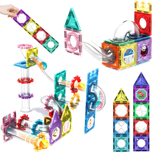 WOOPIE Klocki Magnetyczne Konstrukcyjne 3D Zestaw Edukacyjny Tor Kulkowy Kulodrom 126el. - 004