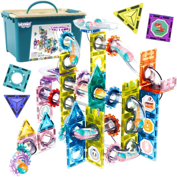 WOOPIE Klocki Magnetyczne Konstrukcyjne 3D Zestaw Edukacyjny Tor Kulkowy Kulodrom 126el. - 007