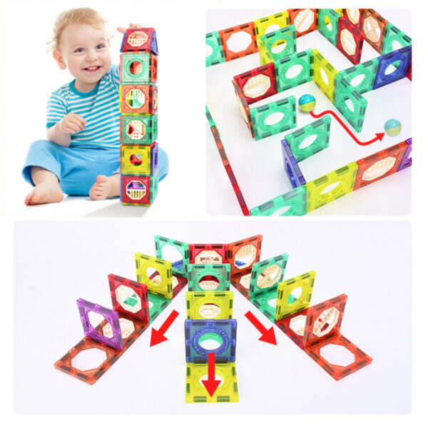 WOOPIE Klocki Magnetyczne Konstrukcyjne 3D Zestaw Edukacyjny Tor Kulkowy Kulodrom 126el. - 011