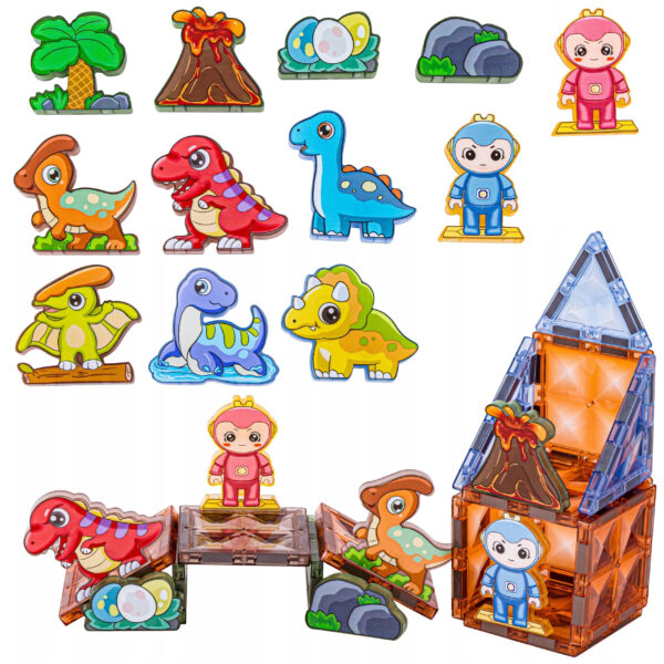 WOOPIE Klocki Magnetyczne Konstrukcyjne Świecące 3D Park Dinozaurów 124el. - 002