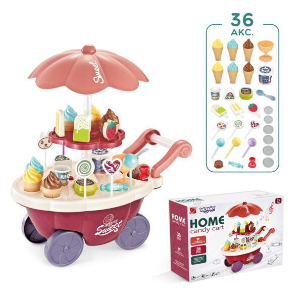 WOOPIE Sklep Food Truck Cukiernia Wózek Stoisko z Lodami Słodyczami Dźwięk Światło + 36 Akc - 006