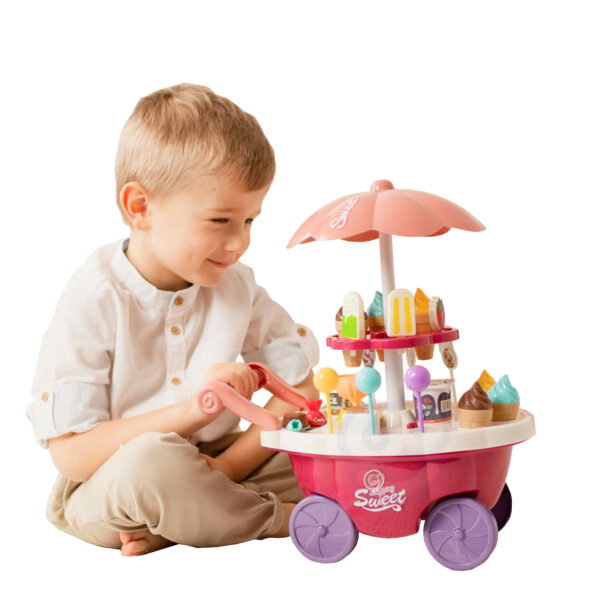 WOOPIE Sklep Food Truck Cukiernia Wózek Stoisko z Lodami Słodyczami Dźwięk Światło + 36 Akc - 008