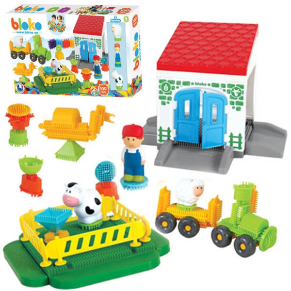 MOCHTOYS Klocki Jeżyki Pin Bricks FARMA w Kartonie 100 el. + 3 Figurki - 001