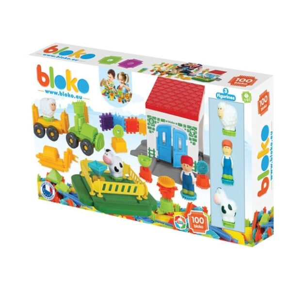 MOCHTOYS Klocki Jeżyki Pin Bricks FARMA w Kartonie 100 el. + 3 Figurki - 003