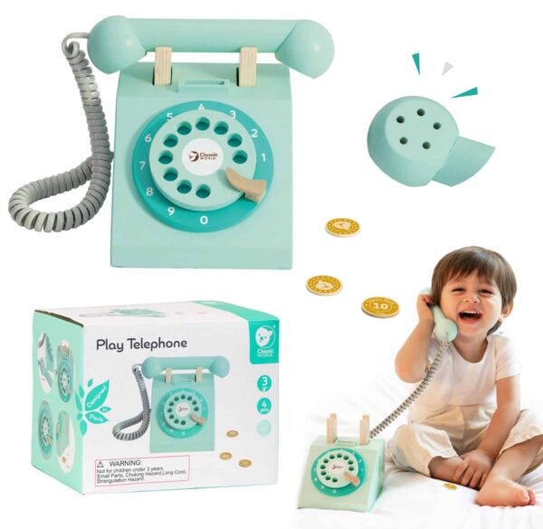 Klasyczny drewniany telefon dla dzieci 4 el. - Classic World - 001