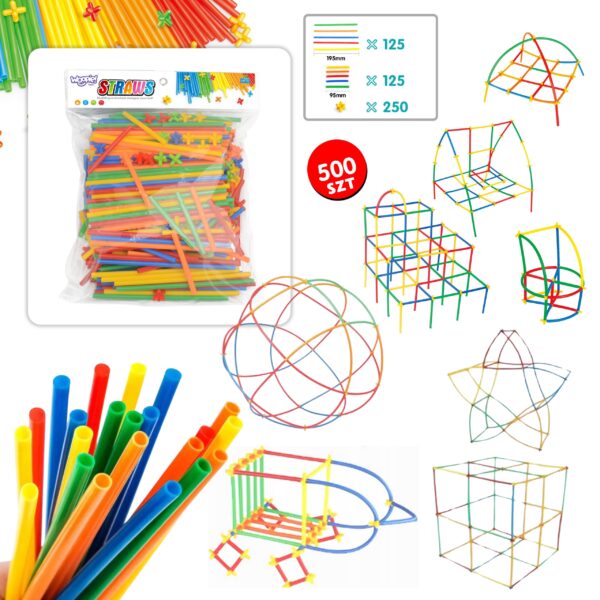 WOOPIE Klocki Konstrukcyjne Kolorowe Słomki 500 el. - 004