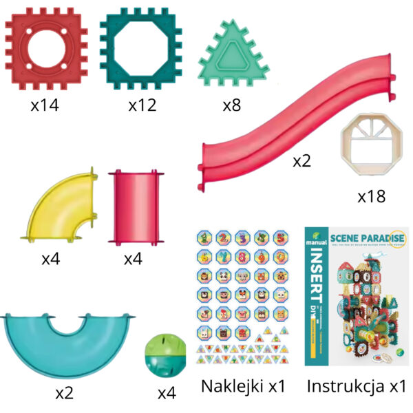 WOOPIE Klocki Magnetyczne Konstrukcyjne 3D Zestaw Edukacyjny Tor Kulkowy 68el. - 004