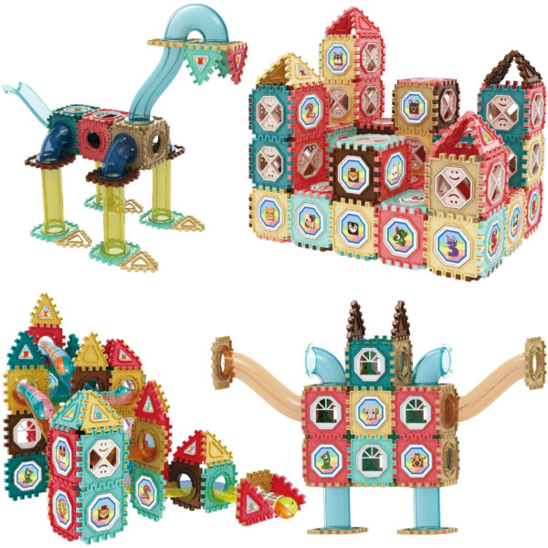 WOOPIE Klocki Magnetyczne Konstrukcyjne 3D Zestaw Edukacyjny Tor Kulkowy 128el. - 002