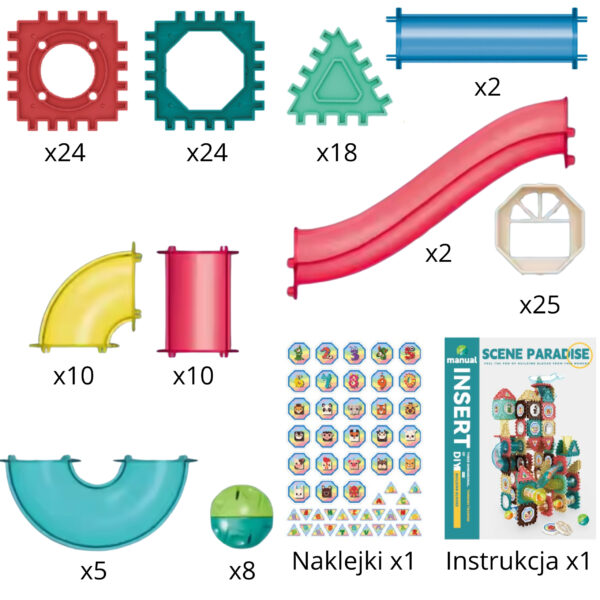 WOOPIE Klocki Magnetyczne Konstrukcyjne 3D Zestaw Edukacyjny Tor Kulkowy 128el. - 004