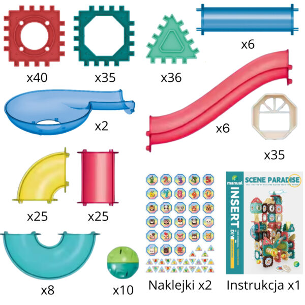 WOOPIE Klocki Konstrukcyjne 3D Zestaw Edukacyjny Tor Kulkowy 228el. - 004