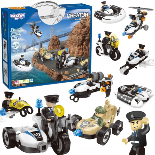 WOOPIE Klocki Konstrukcyjne Zbuduj Pojazdy Policyjne 8 Modeli STEAM – Zostań bohaterem miasta! - 001