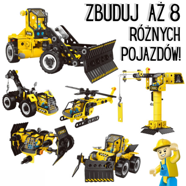 WOOPIE Klocki Konstrukcyjne Zbuduj Pojazdy Budowlane 8 Modeli STEAM - 002