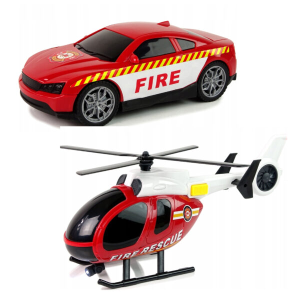 WOOPIE Zestaw Pojazdów Laweta Strażacka Helikopter Samochód Dźwięk Światła - 003