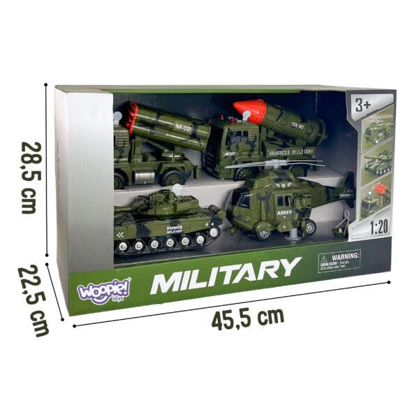 WOOPIE Zestaw Pojazdów Wojskowych z Wyrzutnią Czołg Helikopter 4SZT Skala 1:20 - 009