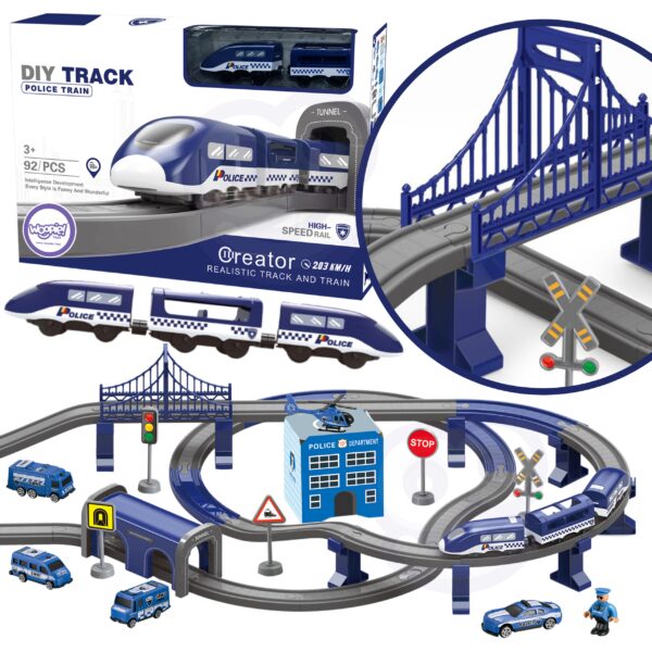 WOOPIE Kolejka Elektryczna Tor Samochodowy Komisariat Policji Helikopter Auta 92 el. - 001