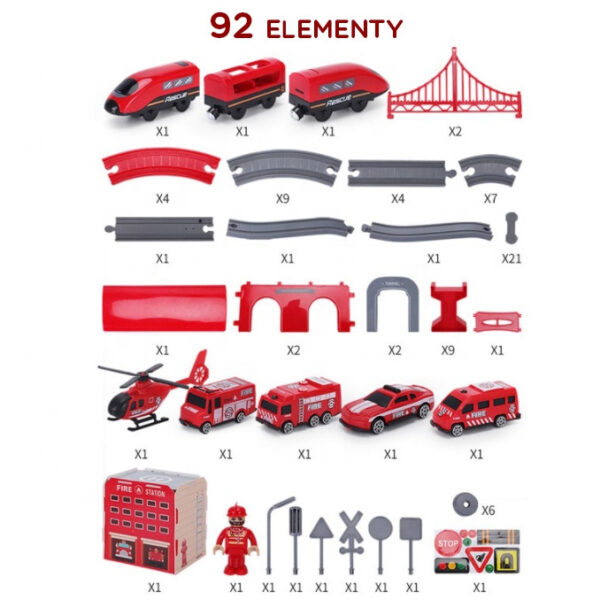 WOOPIE Kolejka Elektryczna Tor Samochodowy Straż Helikopter Auta 92 el. - 009