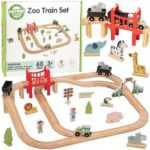 Drewniany Tor Kolejowy ZOO Woopie Green – Pociąg z Wagonami na Magnes Montessori - 001