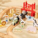 Drewniany Tor Kolejowy ZOO Woopie Green – Pociąg z Wagonami na Magnes Montessori - 002